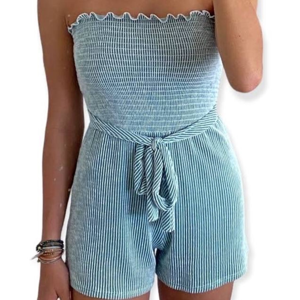 Caution to the Wind Green Romper